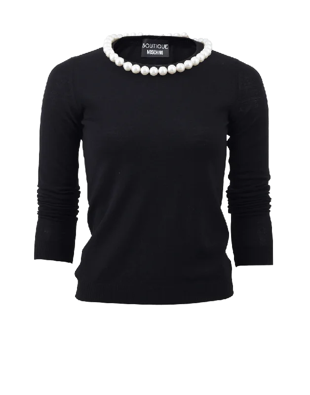 Pearl Collar Knit Top