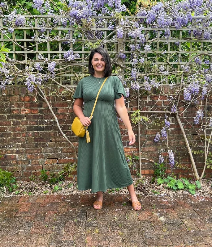 Khaki Ribbed Midi Dress