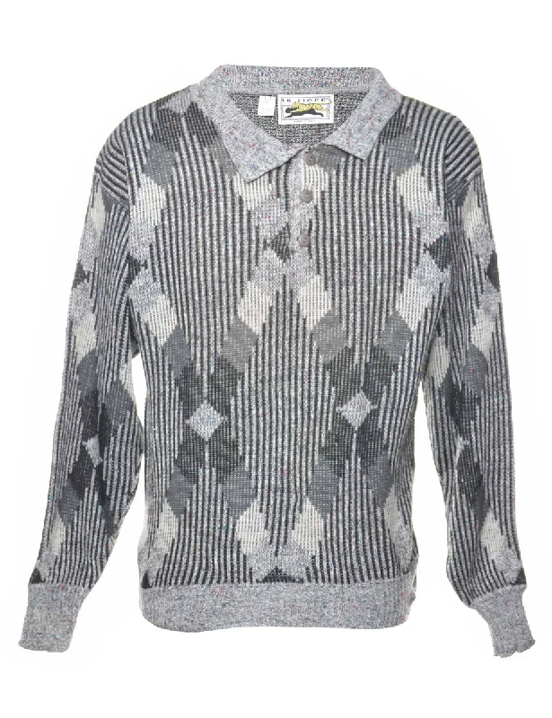 Argyle Grey Jumper - M