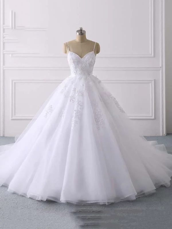 Glamorous Spaghetti Straps V-Neck Tulle Wedding Dresses