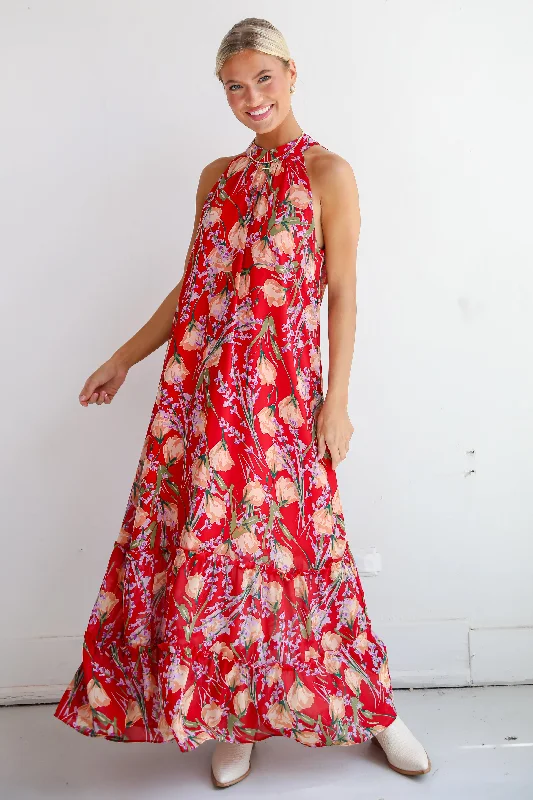 FINAL SALE - Happily Yours Red Floral Maxi Dress