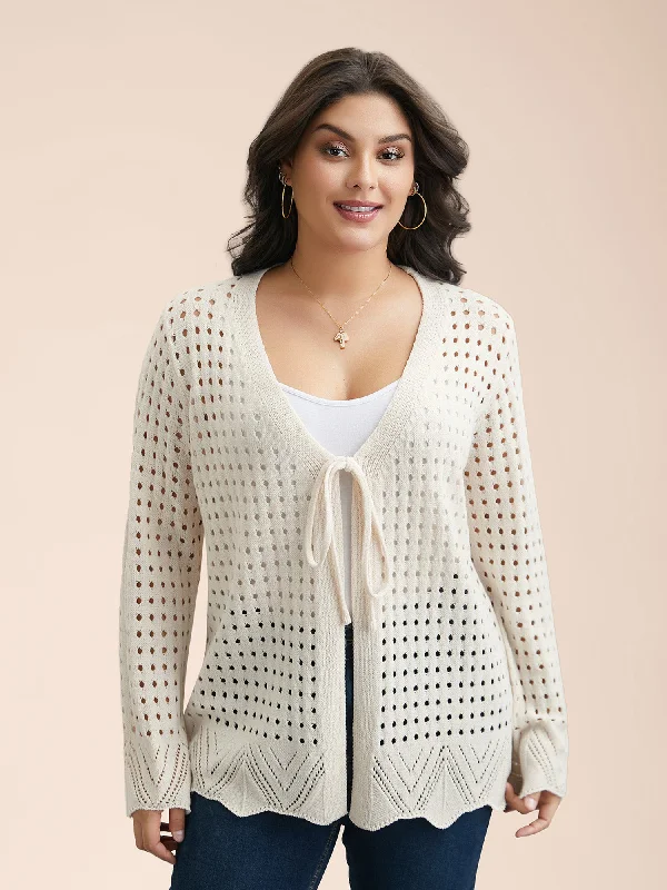 Cut-Out Neck Tie Knit Cardigan