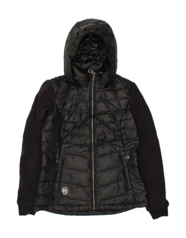 MICHAEL KORS Womens Hooded Padded Jacket UK 14 Medium Black Polyester