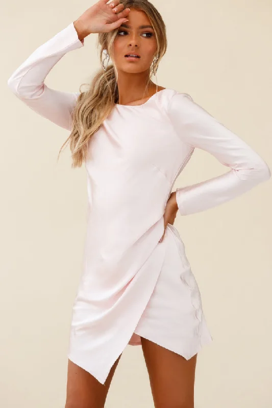 Thank Me Later Long Sleeve Open Back Dress Baby Pink