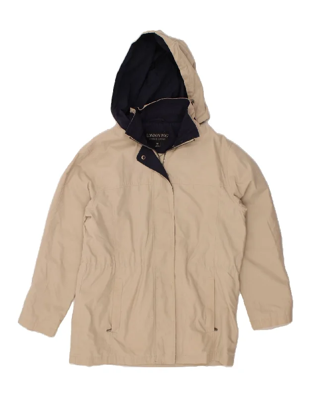 LONDON FOG Womens Hooded Utility Jacket UK 14 Medium Beige Cotton