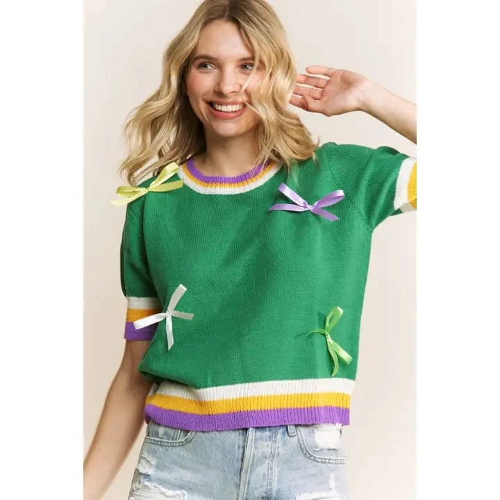 Green Mardi Gras Bow Top