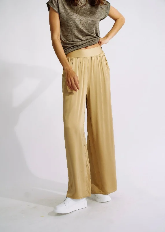 Italian Satin Palazzo Pants Caramel