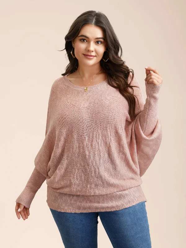 Heather Textured Dolman Sleeve Ribbed Pullover