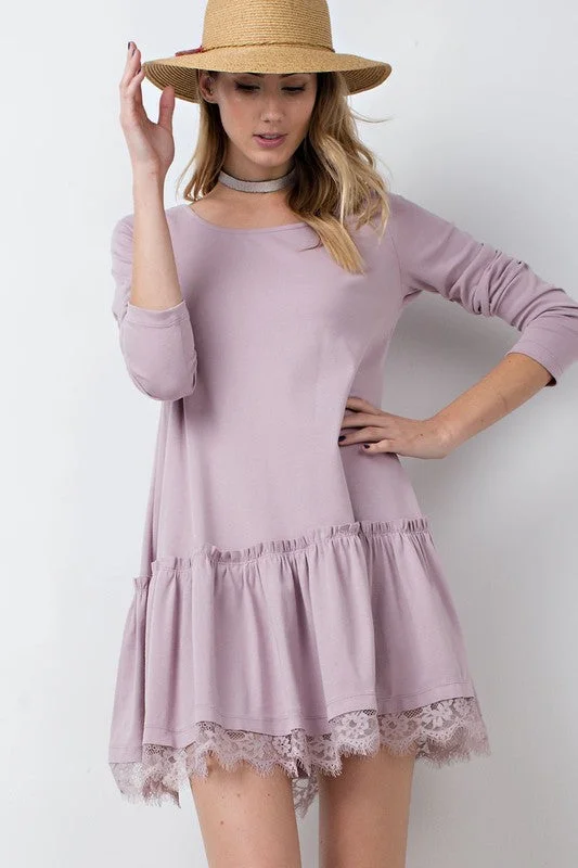 Long Sleeve Dress W/ Lace Hem