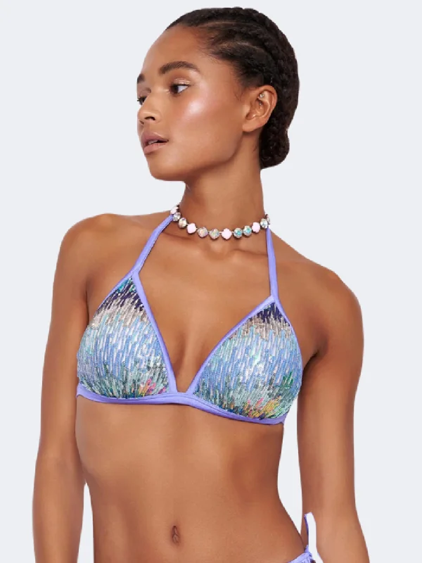 Blue Point Traingle Women Beach Bra Purple