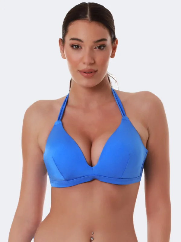 Blue Point Traingle Women Beach Bra Blue