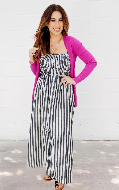 Vertical Striped Smocked Top Maxi Dress