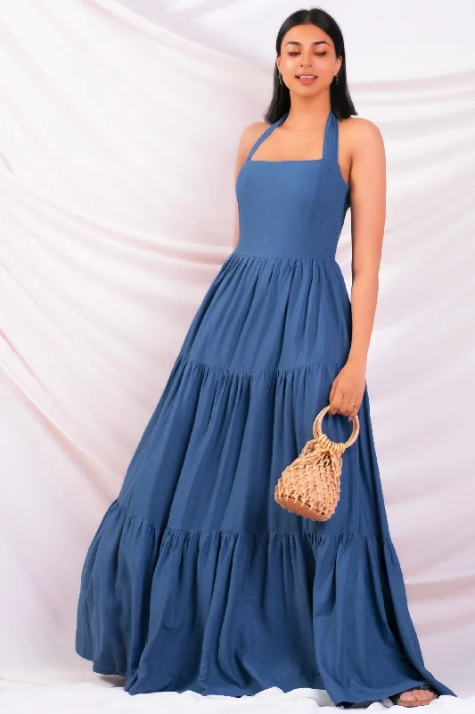 Blue Tiered Maxi Dress