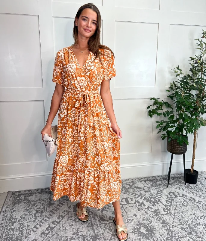 Orange Sophia Midi Dress