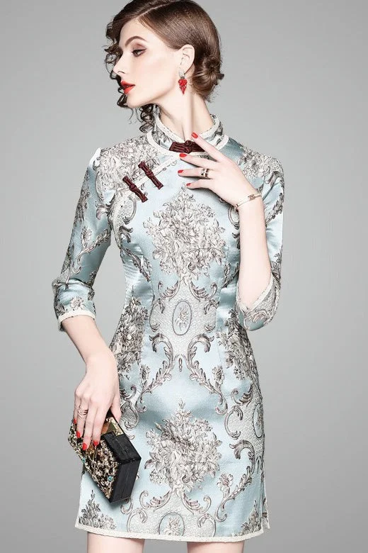 Jacquard Flower Qipao Dress