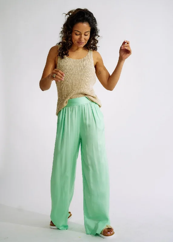 Italian Satin Palazzo Pants Green