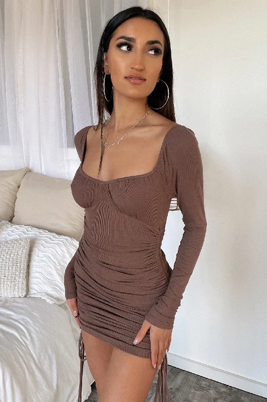 Terri Long Sleeve Dress - Brown