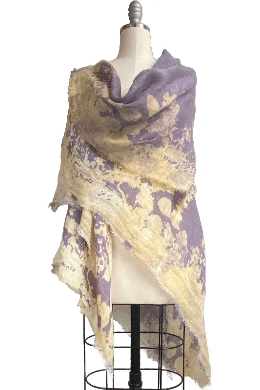 Asymmetrical Wrap Vest Open Weave Linen w/ Bramble Print - Lavender & Natural