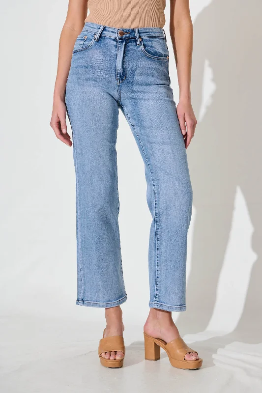 Watts High Rise Relaxed Leg Jean In Light Blue Denim