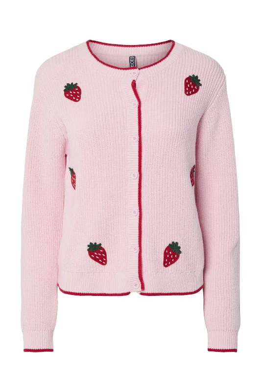 Forudbestilling - Pieces - Pcfranny Ls O-Neck Knit Cardigan 17160509 - 4846916 - Pink-A-Boo Strawberries