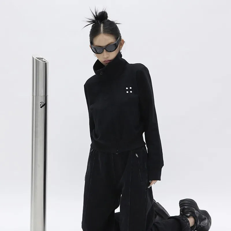 Gothic Turtleneck Japanese Double Zipper Korean Fashion Hoody