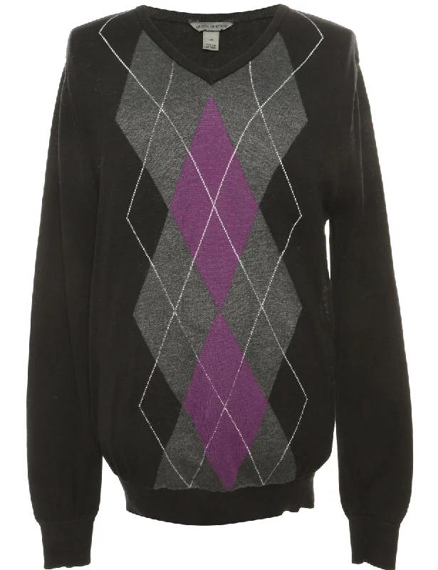 Argyle Black & Purple Knit Jumper - L