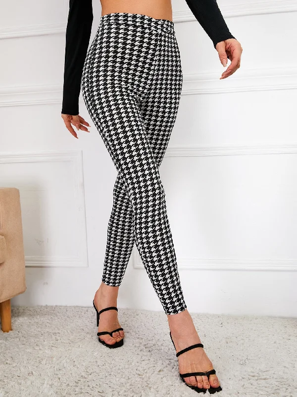 Casual Houndstooth High Waist Cropped Women Pants