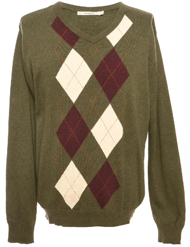 Argyle Olive Green Jumper - L