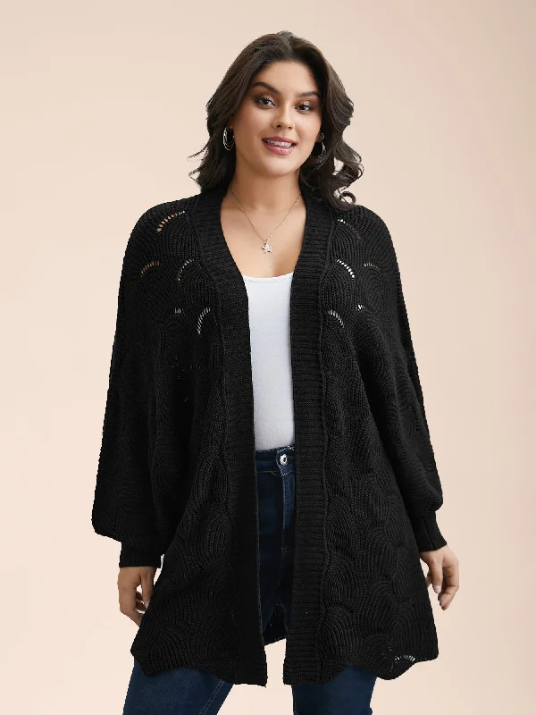 Textured Cut-Out Open-Front Cardigan