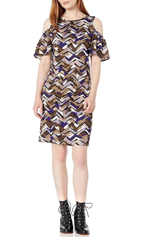 Nine West 10654198 - Chevron Print Cold Shoulder Cocktail Dress