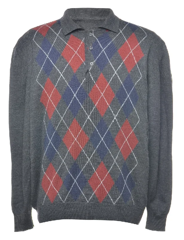 Argyle Knit Jumper - L