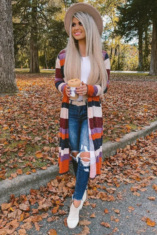 Pumpkin Patch Striped Long Cardigan