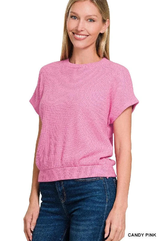 Candy Pink Banded Bottom Knit Top