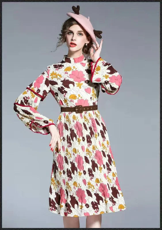 Floral Print Pleated Dress