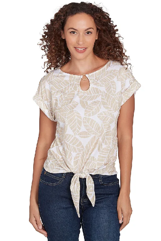 Petite Spring Forward Leaf Crinkle Tie-Front Top