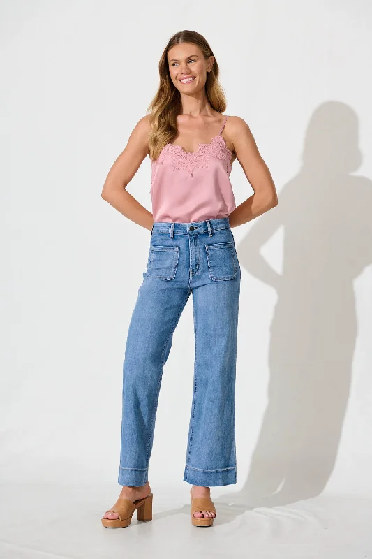 Juan High Rise Wide Leg Jean In Mid Blue Denim