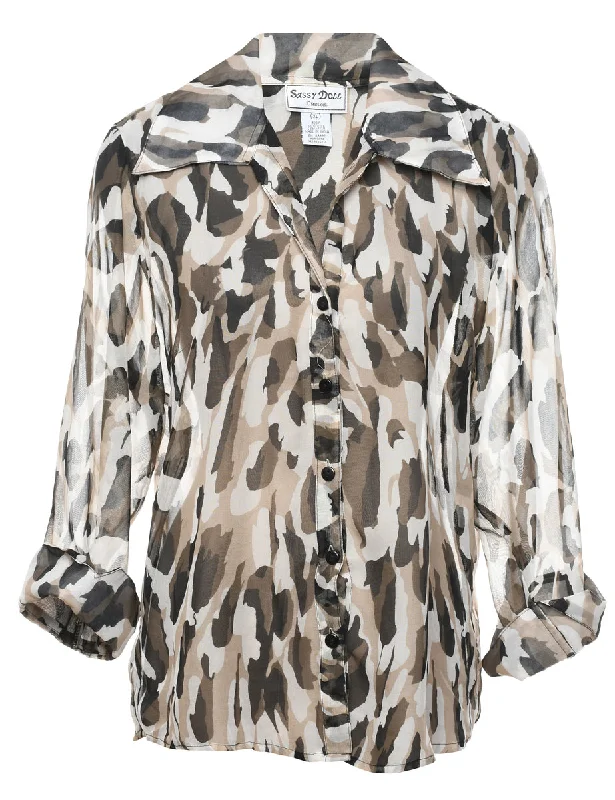 Animal Print Sheer Effect Shirt - XL