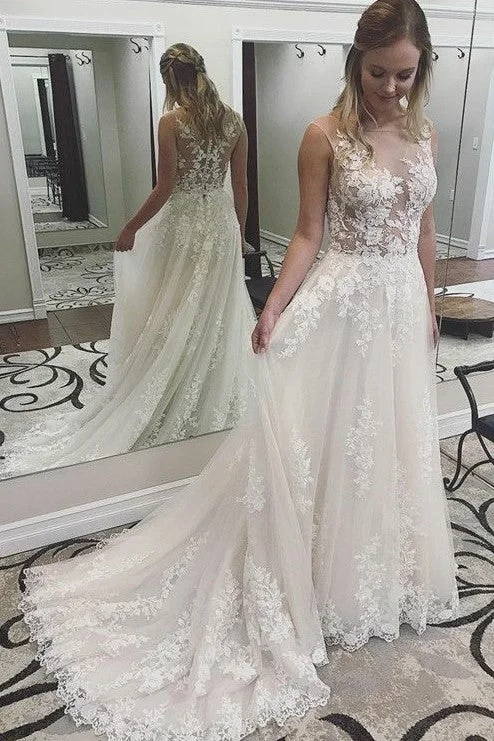 Sexy Illusion Wedding Gown with Floral Lace Bodice