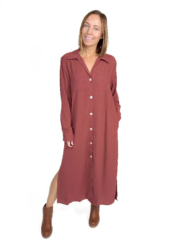 Manhattan Button Down Maxi- RED BEAN-FINAL SALE