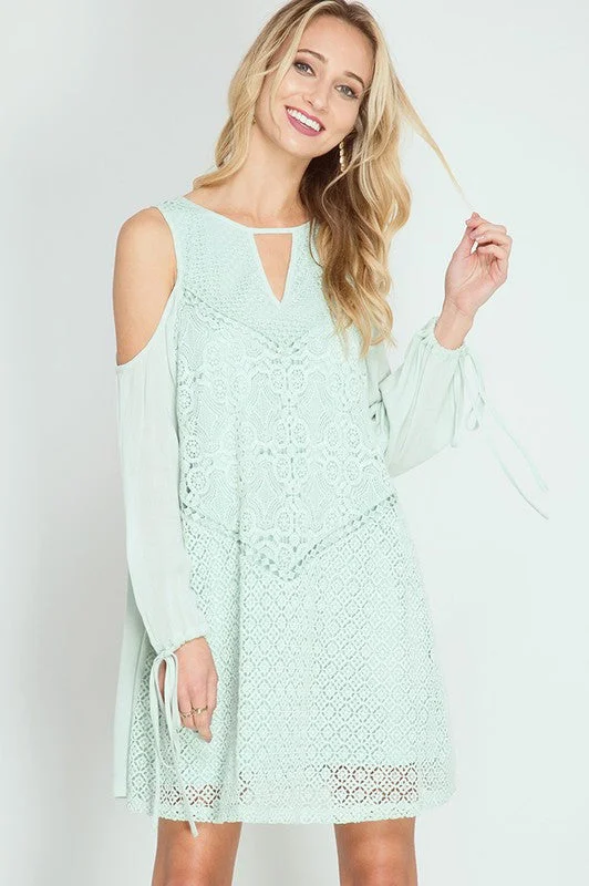 Long Sleeve Cold Shoulder Lace Dress