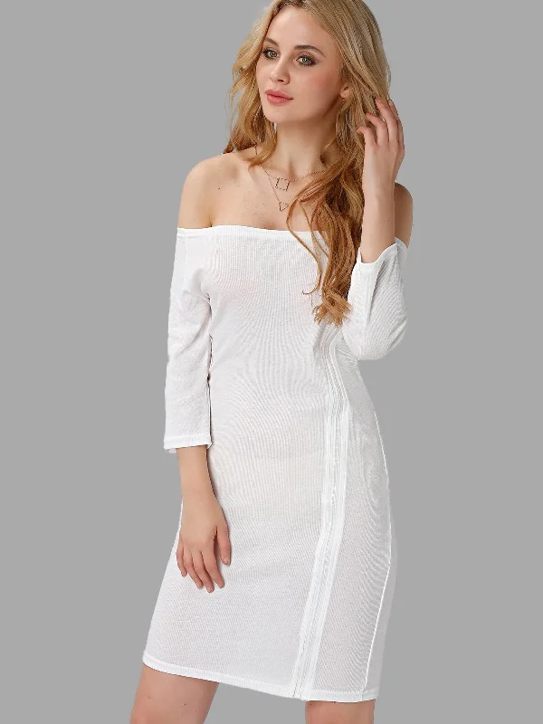 Wholesale White Off The Shoulder Plain Mini Dresses