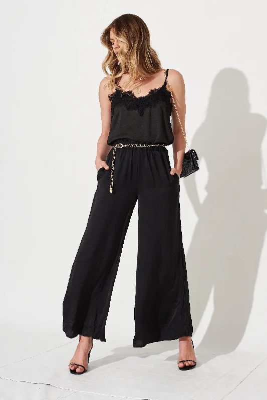 Millen Wide Leg Pant In Black Satin