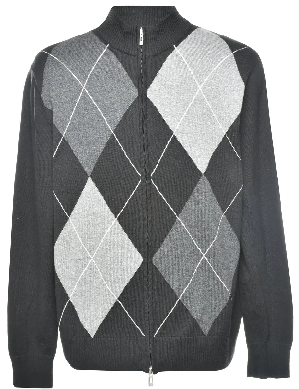 Argyle Black & Grey Cardigan - L