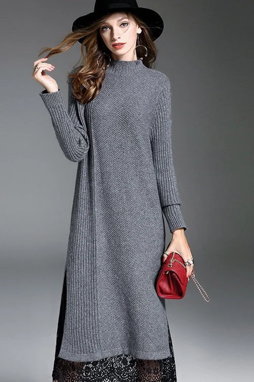 Sweater Dress W/ Lace Hem