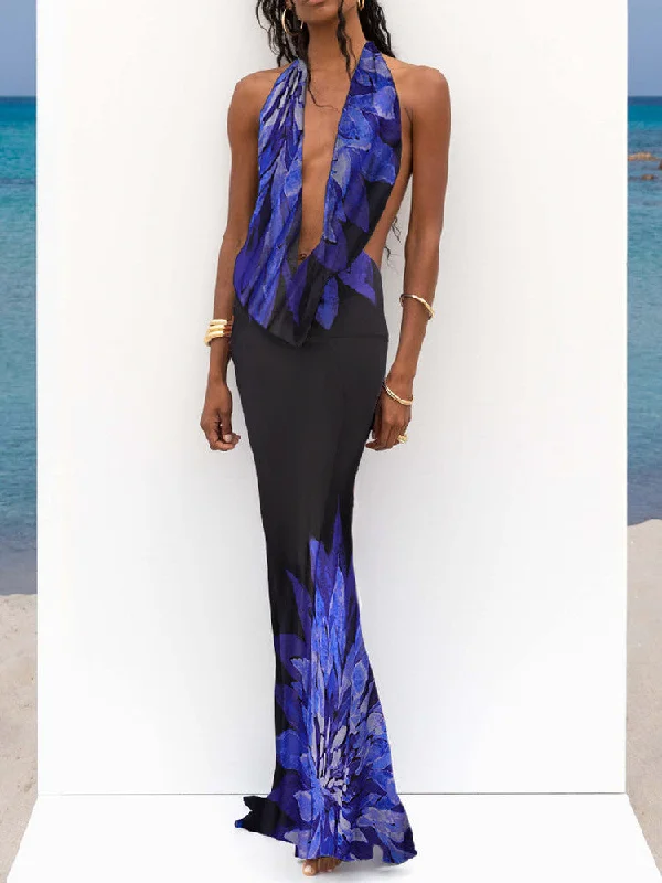 Priscilla Print Mesh See Through Bodycon Maxi Dress