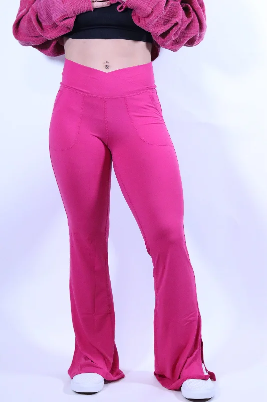 Butter V Waisted Flare Legging, Raspberry