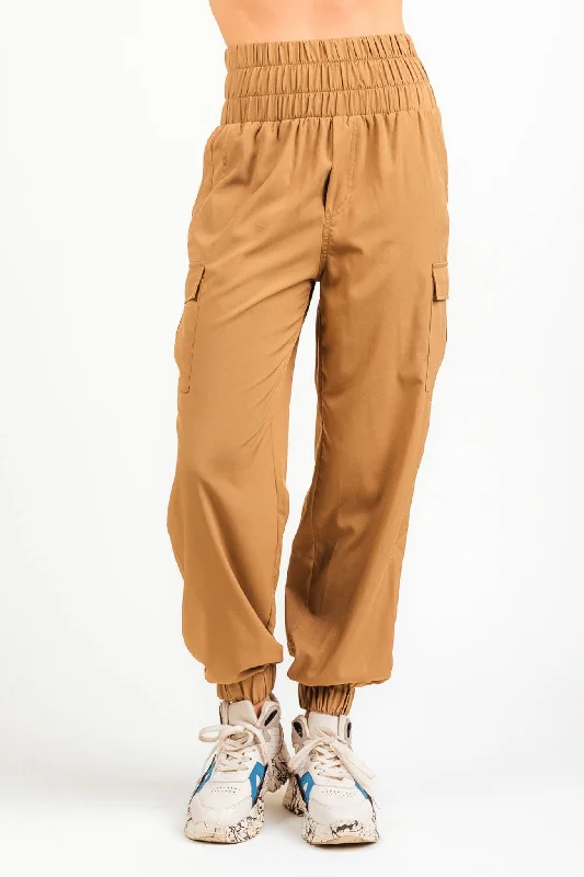 High Waisted Cargo Active Joggers: Light Mocha Taupe