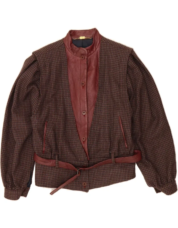 NAZARENO GABRIELLI Womens Bomber Jacket IT 42 Medium Brown Houndstooth