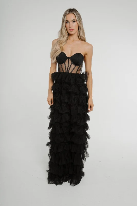 Holly Strapless Tulle Maxi Dress In Black