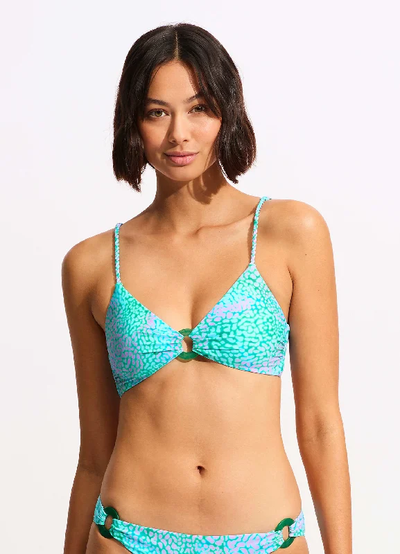 Sea Skin Ring Front Bralette Bikini Top - Vivid Green